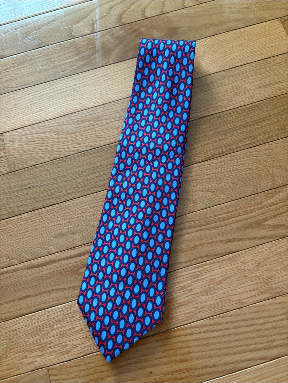 Brooks Brothers Blue Tie with Red Oval Pattern